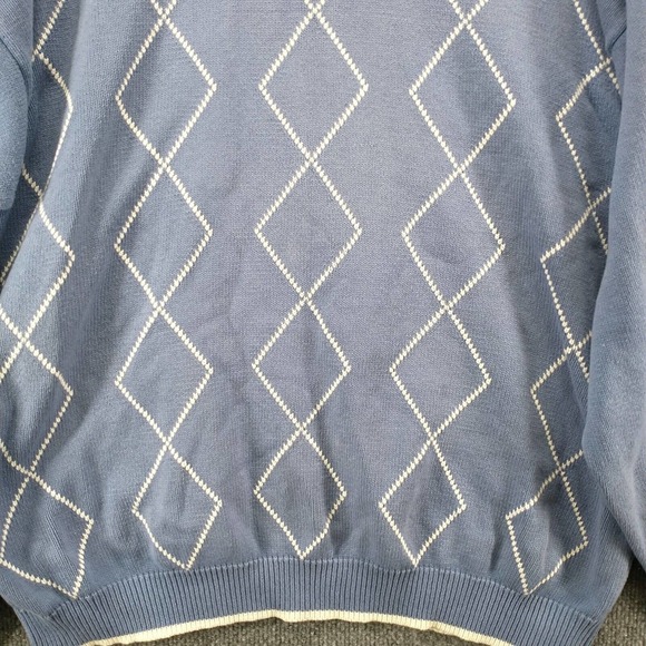 John Ashford Men's Pullover Golf Sweater Blue XL Diamond Argyle Crew Neck Cotton - Picture 5 of 13